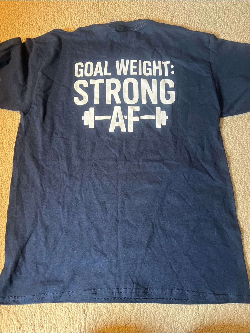 Graphic Fitness Tee - Navy With White 'Goal Weight: Strong Af'